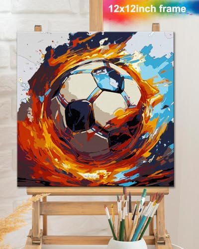TOCARE Framed Paint by Numbers Kit for Adults Beginners & Kids Ages 8-12,12x12inch Soccer Paint by Number with Frame,Cartoon Sports Football Paint by Numbers Framed Canvas(Without Easel) - Image 5