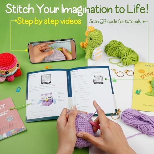 Crochet Kit for Beginners, Crochet Animal Kit with Video Tutorials & Soft Yarn, Craft Kits for Teens & Adults: Penguin, Dinosaur & Octopus Amigurumi Crochet Kit, Easy Knitting Kit, Crafts Crochet Kits - Image 3