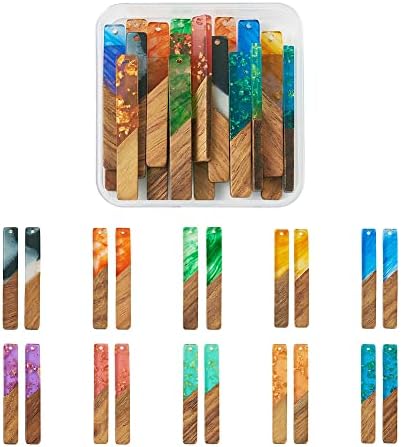 FASHEWELRY 20Pcs Resin Wood Earring Charms Rectangle Wooden Earring Blanks Bar Boho Charms for Jewelry Making Wooden Earring Pieces with Gold Foil by FASHEWELRY