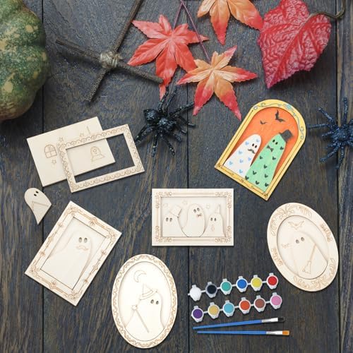 Simgoing 12 Set Adult Halloween Craft, Wood Ghost DIY Frame, Funny Style - Image 5