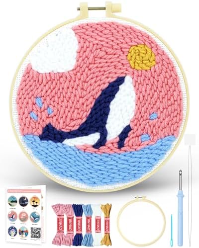 FIVEIZERO Yarn Punch Needle Craft Kit for Beginners,Pink Whale Pattern by FIVEIZERO