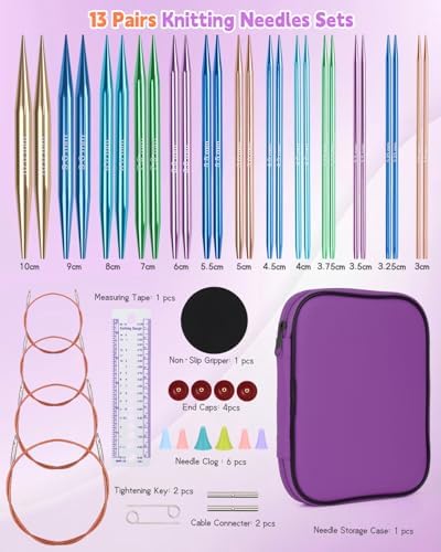 Aeelike 13 Pair Interchangeable Circular Knitting Needles 3-10 mm, Purple - Image 2