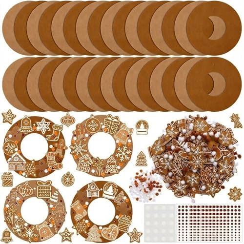 472 Pcs DIY Christmas Craft Kits Xmas Tree Wreath Craft Gingerbread Men Bell Snowflakes Wreath Arts Christmas Hanging Ornaments with Gingerbread Houses Gift Boxes Sticker for Xmas Indoor Outdoor Decor by Wavwavw