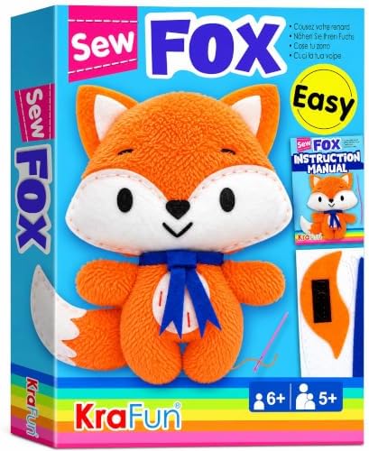 KRAFUN Fox Sewing Kit for Kids Ages 8-12 - No Scissors No Glue by FunCreativeArtsCraftKits