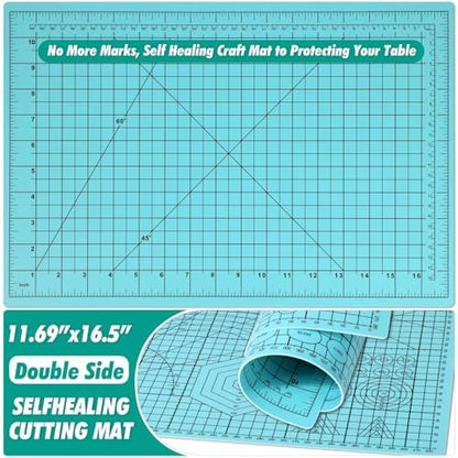 Rotary Cutting Mat and Tools Set, Audab 45mm Fabric Cropping Cutter Wheel with A3 Self Healing Sewing Mat, Blades, Quilting Ruler and Clips, Crafts Knife for Shirt Cloth Patchworking Scrapbooking - Image 4