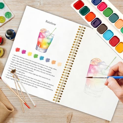 Cocktail Watercolor Workbook, Water Coloring Book, 12 Patterns, Watercolor Kit for Beginners, Relaxing DIY Art Gift for Women and Adults, Happy Hour Themed Watercolor Kit - Image 5