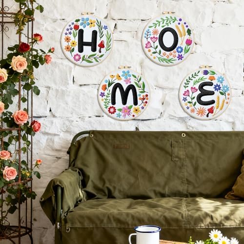 BEUNITONE 4 Set Embroidery Kit for Beginners, DIY Home Theme Pre-Stamped Pattern Needlepoint Kits for Adults with Hoop and Instruction, Funny Hand Embroidery Patterns for Cloth and Home Decor - Image 6