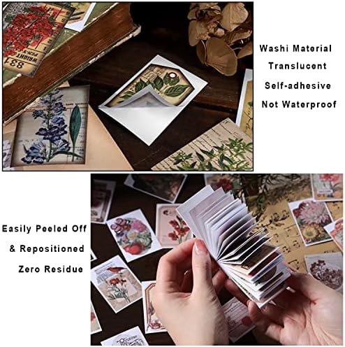 PRSTINCOL 300 Pcs Scrapbook Washi Stickers,Vintage Flower Butterfly Botanical Sticker Book for Junk Journal,Decorative Paper Stickers for Bullet Journal, Album, Collage, Planner, Gift Wrapping - Image 5