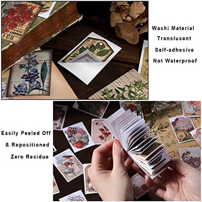 PRSTINCOL 300 Pcs Scrapbook Washi Stickers,Vintage Flower Butterfly Botanical Sticker Book for Junk Journal,Decorative Paper Stickers for Bullet Journal, Album, Collage, Planner, Gift Wrapping - Image 5