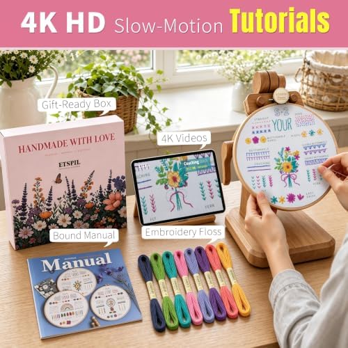 ETSPIL Beginner Embroidery Kit for Adults, No-Wash Finish, 4K Video - Image 2