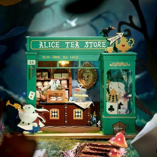 Rolife DIY Miniature House Kit Alice's Tea Store, Tiny House Kit for Adults to Build, Mini House Making Kit with Furniture, Halloween/Christmas Decorations/Gifts for Family Friends (Alice's Tea Store) - Image 4