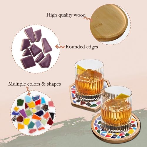 Nuyoach Mosaic Tiles Crafts Kits for Adults,2 Sets DIY Glass Mosaic Craft with Wooden Coaster Making Materials Package for Women Seniors,Ceramic Mosaic Art Bulk Gifts for Home Decor Summer Party - Image 4