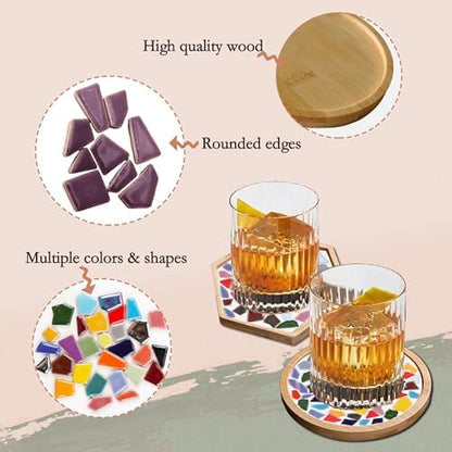 Nuyoach Mosaic Tiles Crafts Kits for Adults,2 Sets DIY Glass Mosaic Craft with Wooden Coaster Making Materials Package for Women Seniors,Ceramic Mosaic Art Bulk Gifts for Home Decor Summer Party - Image 4