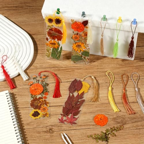 20 Sets Dried Flower Bookmark Making Kit Transparent Bookmark DIY Projects Craft Gift Bulk PET Sticker with Color Tassels and Tweezer for Classroom Activities Reading Award and Book Lovers (Autumn) - Image 6