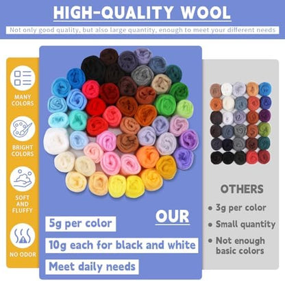 IMZAY 50 Colors Needle Felting Wool, 5g/Pack Wool Roving Yarn - Image 3