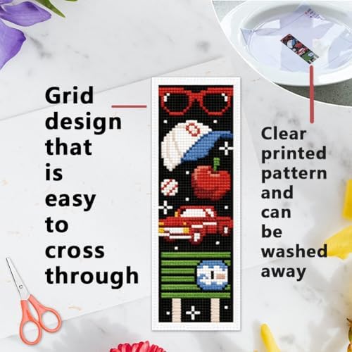 INFUNLY 6 Pack Cross Stitch Bookmark Kits Gothic Wolf Fruit Chess Pattern Embroidery Book Mark with Tassel DIY Counted Cross Stitch Supplies with Threads Needles Scissors for Book Lovers - Image 5