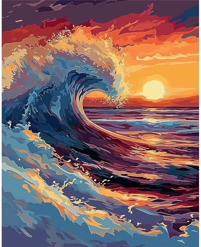 Natuyalo Paint by Numbers for Adults - DIY Adult Paint by Number Kits Painting on Canvas Sea Wave Painting by Numbers for Beginners, Sunset Seascape Art Craft Kits for Adults (16x20 Inch) by Natuyalo