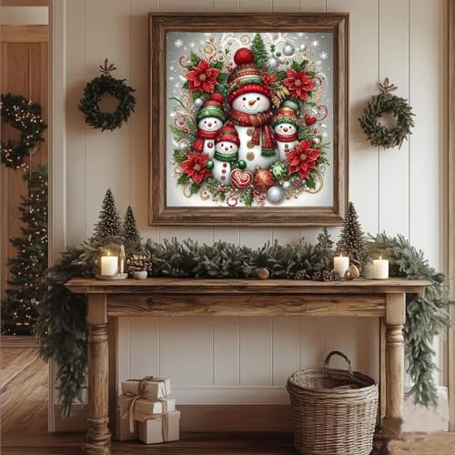 Eiazuiks Christmas Stamping Cross Stitch Kit, Snowman Christmas Counting Cross Stitch Kit for Adult Beginners, Full Line DIYStitching Kit for Home Decor Cross Stitch Patterns 14x14 inches - Image 2