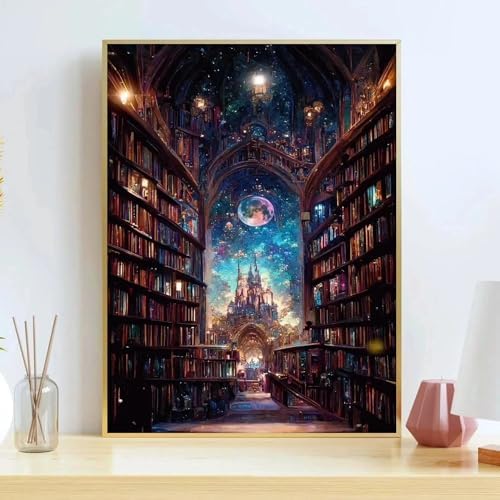 koemhxb Magical Library Paint by Numbers Kit for Adults Beginner Fantasy Acrylic Painting DIY Art Canvas by Number Kits for Gifts Home Wall Decor 16x20 Inch - Image 3