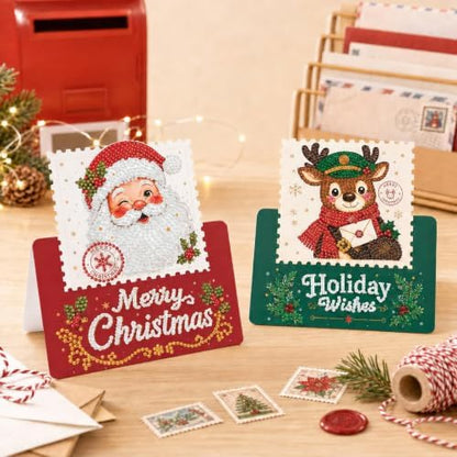 6Pcs DIY Foldable Diamond Art Painting Greeting Cards Creative Birthday Festivals Handmade Thank You Card Set Blessing Greeting Card Craft Gift Idea (Christmas04) - Image 2