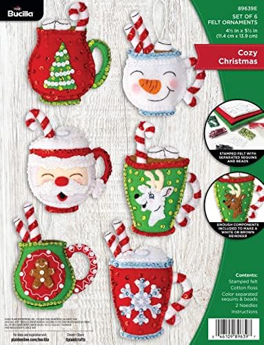 Bucilla Felt Applique 6 Piece Ornament Making Kit, Cozy Christmas, Perfect for DIY Arts and Crafts, 89639E by Bucilla