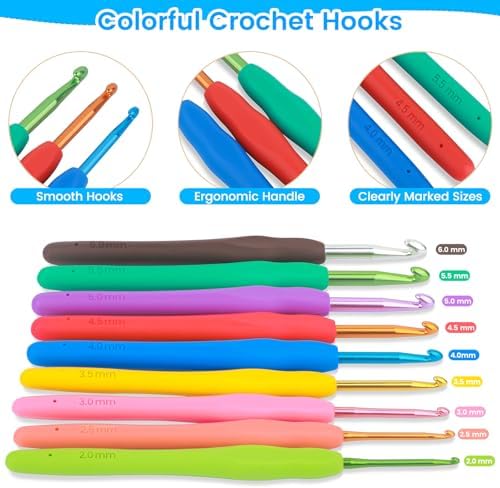 MECHEER Crochet Kit for Beginners, 67 Pcs Knitting Kits Crochet Set with Yarn, Ergonomic Crochet Hooks 0.6mm-6.0mm, Portable Crochet Starter Kit for Travel - Image 3