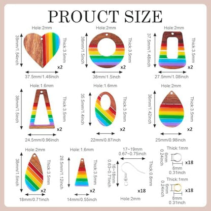Elecrelive 8 Pairs Wood Earring Kit Rainbow Resin Wood Charms Stripe Wood Earring Pendants Heart Teardrop Triangle Vintage Dangle Earring Charms with Earring Hooks for Jewelry Craft Making - Image 5