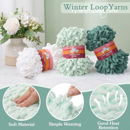 Threlaco 6 Skeins Loop Yarn for Finger Knitting, 600g, White, Green - Image 3