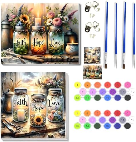 NEGEKFKX 2 Pack Faith,Hope,Love Paint by Numbers Kit for Adults Beginner with Framed,Easy Adult Paint by Number Kits on Canvas DIY Painting for Beginners Art by Numbers for Home Wall Decor 10x12 Inch by NEGEKFKX
