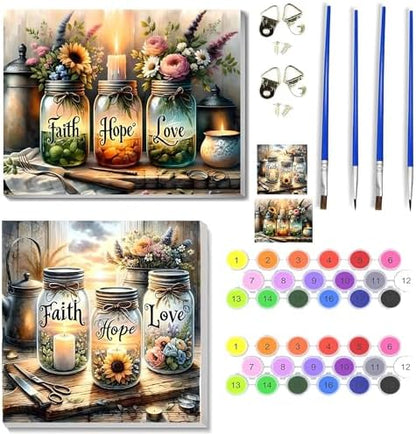 NEGEKFKX 2 Pack Faith,Hope,Love Paint by Numbers Kit for Adults Beginner with Framed,Easy Adult Paint by Number Kits on Canvas DIY Painting for Beginners Art by Numbers for Home Wall Decor 10x12 Inch by NEGEKFKX
