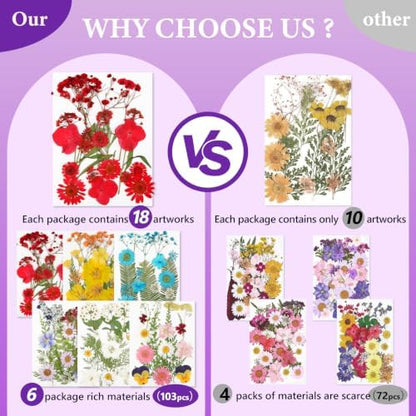 Dried Pressed Flowers for Resin,103pcs Real Nature Dried Flowers for Craft - Image 4