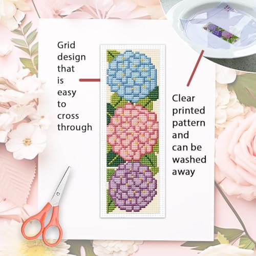 ORIGACH 6 Set Hydrangea Cross Stitch Bookmark Kit for Beginner - Image 3