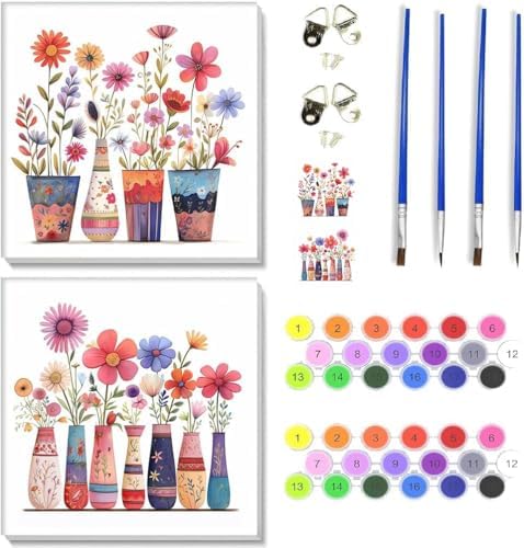 TCDZMYGS 2 Pack Flowers Paint by Numbers Kit for Adults Beginner,Easy Paint by Number Kits with Framed,DIY Acrylic Oil Painting by Numbers for Home Wall Decor 10 x 10 inch by TCDZMYGS