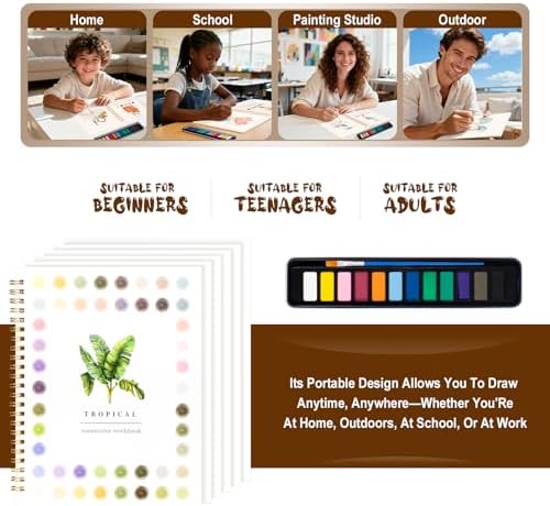 Watercolor Workbook for Adults, Beginner Friendly Watercolor Painting Kit Tropical Water Coloring Book, Nature-Themed Practice Art Gift Water Color Paint Book with Palette and Brush - Image 2