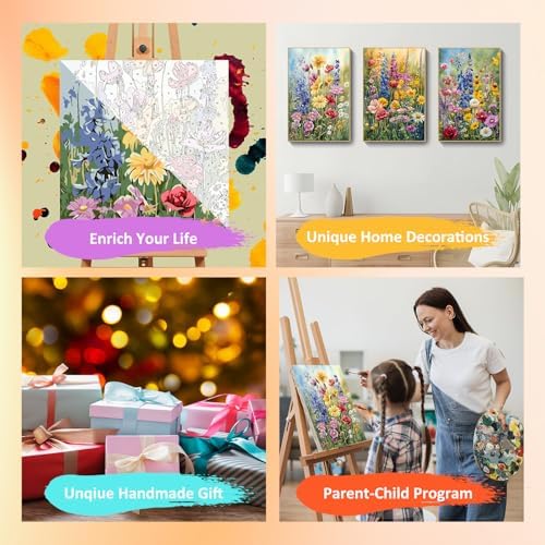 Mandun Wild Flowers Paint by Numbers Kit for Adults, 3 Pack, 7.8x11.8 inch - Image 7