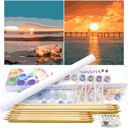 BAISITE Paint by Numbers Kit for Adults Beginners,12" Wx16 L 2 Pack Canvas for Painting Kits for Adults in Colorful Box-PBN201-202-DIY Frame by PaintbyNumbersKitsforAdults