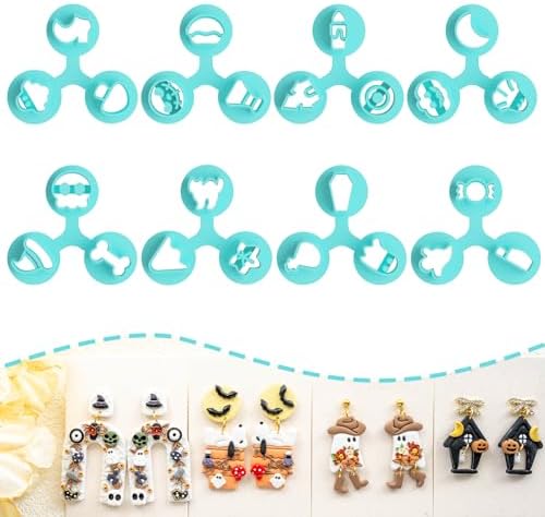Tainsky Halloween Micro Polymer Clay Cutters for Earrings Making, 8 Shapes Mini Polymer Clay Cutters for Earrings (Holiday-B) by Tainsky