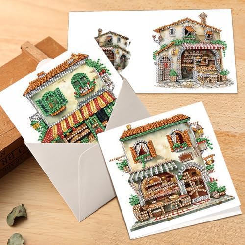MVVMTOP 6pcs Diamond Art Painting Greeting Card, DIY Pastry House Diamond Art Greeting Card for Blessing and Wishe Special Shaped Diamond Arts Crafts for Birthday Thanksgiving Day - Image 6