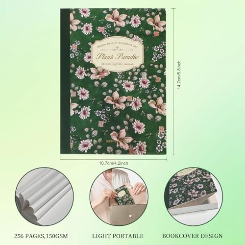Koqye Green Plants Scrapbook Kit - 157-Piece DIY Craft Supplies for Holiday Cards, Journals & Gifts Includes Notebook, Washi Tape, Stickers & More (Green Plants) - Image 4