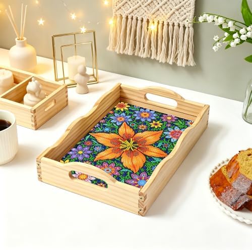 DIY Diamond Painting Wooden Serving Tray Kit, Adult Craft Gem Art Tray with Handles, Multipurpose Fruit Snack Platter for After-Work Chat & Home Decor (Flower, 7.8×11.8in) - Image 5