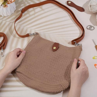 ACRNIGHEET Crochet Bag Kit for Beginners Crochet Purse for Women DIY Tote Bag Making Kit with Step-by-Step Tutorials Knitting Supplies for Adults Crafts Autumn Winter Boho Gift Idea (Khaki) - Image 4