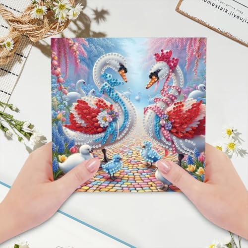 jinglinhh 6pcs Rainbow Pink Swan Diamond Art Painting Greeting Cards with Envelopes, DIY Card Making Kits for Adults, Diamond Art Postcards Christmas Cards Craft Gifts - Image 4