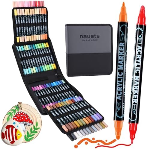 nauets 80 Colors Precision Dual Tip Acrylic Paint Markers Pens - Dot & Fine by nauets