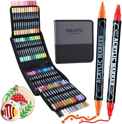 nauets 80 Colors Precision Dual Tip Acrylic Paint Markers Pens - Dot & Fine by nauets