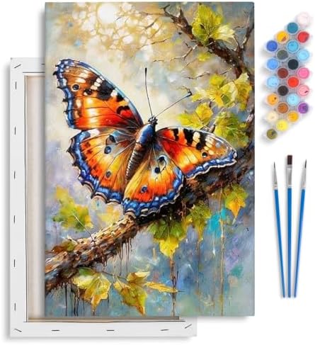 Yezavesu Framed Paint by Numbers Kit for Adults Beginner & Kids Ages 8-12, Butterfly Paint by Numbers with Frame, DIY Number Painting for Adults Butterfly for Home Wall Decor Gift 8X 12 inch by Yezavesu