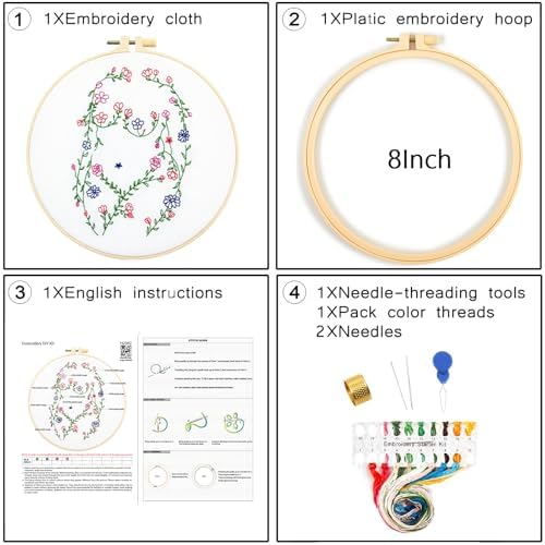 Woman Flowers Embroidery Kits for Beginners Adults, Floral Hand Embroidery Starters Kits, Stamped Cross Stitch Kits DIY Needlepoint Kits for Beginners Adult, Embroidery Hoop, Thread and Video Tutorial - Image 5