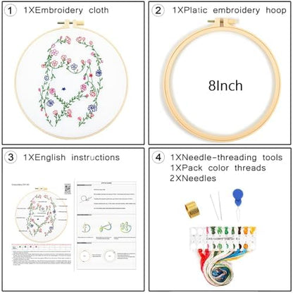 Woman Flowers Embroidery Kits for Beginners Adults, Floral Hand Embroidery Starters Kits, Stamped Cross Stitch Kits DIY Needlepoint Kits for Beginners Adult, Embroidery Hoop, Thread and Video Tutorial - Image 5