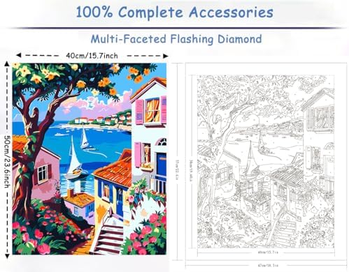 ZTOTZ Paint by Numbers kit for Adults Village, Paint by Number Canvas with Pink Flower, Italy Paint by Color for Adults for Christams Home Decor (16x20inch) - Image 2