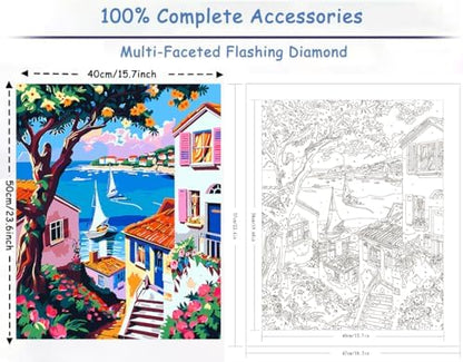 ZTOTZ Paint by Numbers kit for Adults Village, Paint by Number Canvas with Pink Flower, Italy Paint by Color for Adults for Christams Home Decor (16x20inch) - Image 2