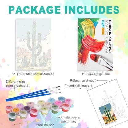 GEEHEIY Framed Paint by Numbers Kit for Adults, Desert Cactus, 8 x 12 Inch - Image 5